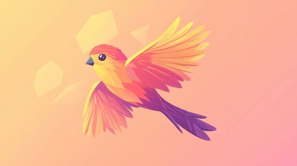 A colorful stylized bird flying against an appealing background gradient
