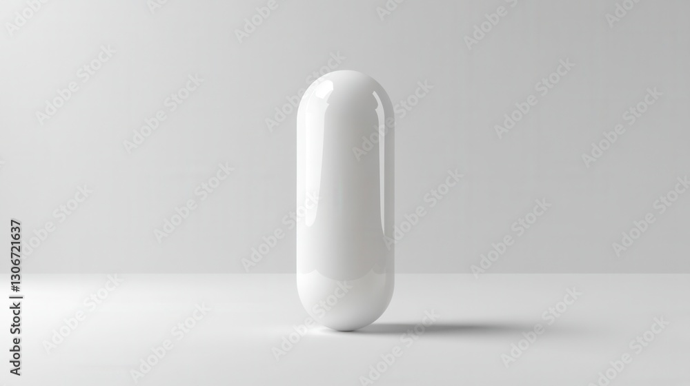 Poster Hyper realistic capsule centered on a clean white background accentuated by soft shadows and minimalism Generative AI