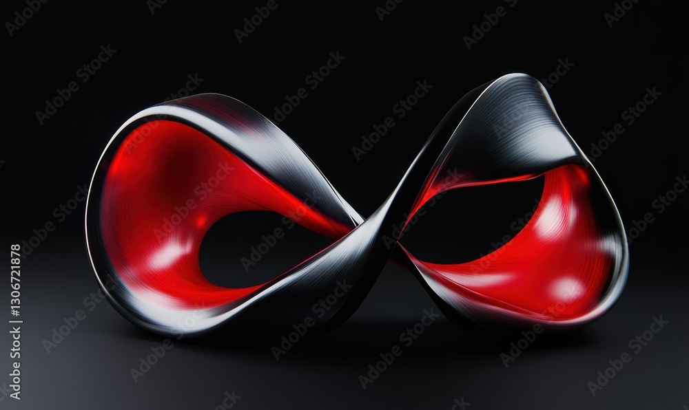 Poster abstract dynamic ribbons of red and black light twisting fluidly on a dark background, symbolizing e