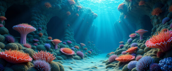 Obraz premium Vibrant Underwater Coral Reef with Colorful Sea Life