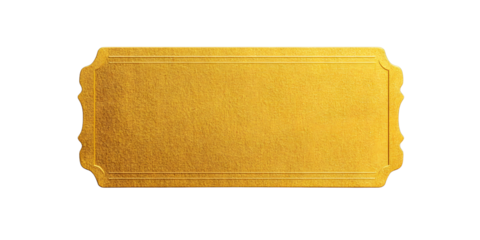 blank golden ticket, top view, isolated, PNG