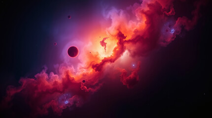 red nebula with moon | generative AI