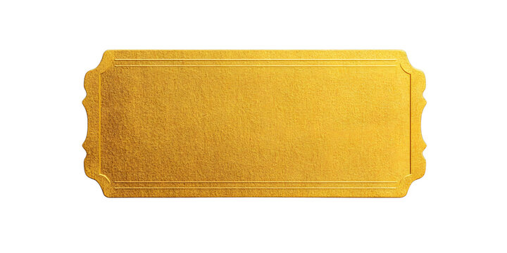 blank golden ticket, top view, isolated, PNG