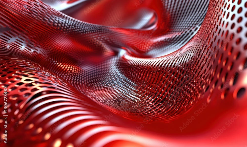 Poster abstract red textured surface with intricate patterns and metallic highlights, evoking energy and pa