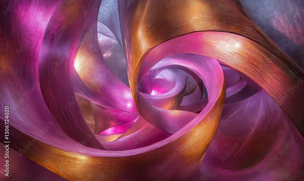 Aufkleber abstract swirls of pink and gold fabric flowing dynamically, illuminated by soft light creating a lu