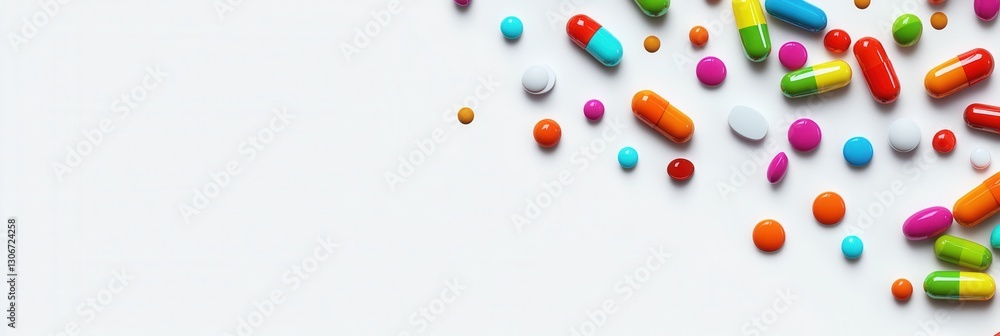 Aufkleber colorful array of medical capsules scattered across a minimalist white background showcasing high de