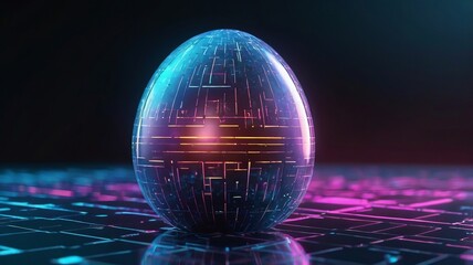 Futuristic 3D holographic Easter egg in a digital cyber world.