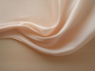 Obraz premium A high-resolution macro shot capturing the smooth, flowing texture of a silk scarf as it cascades over a polished wooden surface