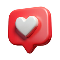 3D Red Speech Bubble Icon with White Heart