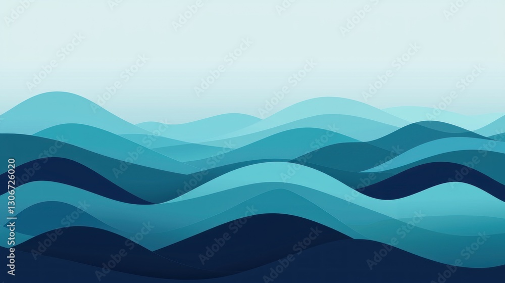 Poster blue layered abstract waves showing gradient and overlapping details
