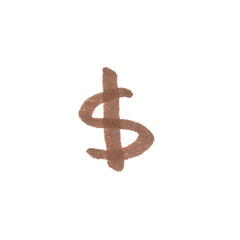 Dollar Symbol, hand-drawn marker glyph with brown color on transparent Background