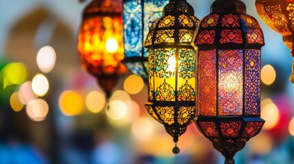 Colorful Moroccan Lanterns Illuminating a Vibrant Evening Scene