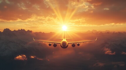 Airplane sunset flight mountain range travel