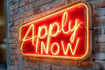 Eye-Catching Neon Sign with Bright Red Background for Apply Now Message