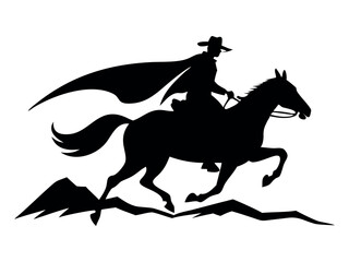 Cowboy silhouette with rope lasso on horse vector illustration isolated on white background for rodeo western design. cowboy with lasso riding a horse. Rodeo vector illustration. 
