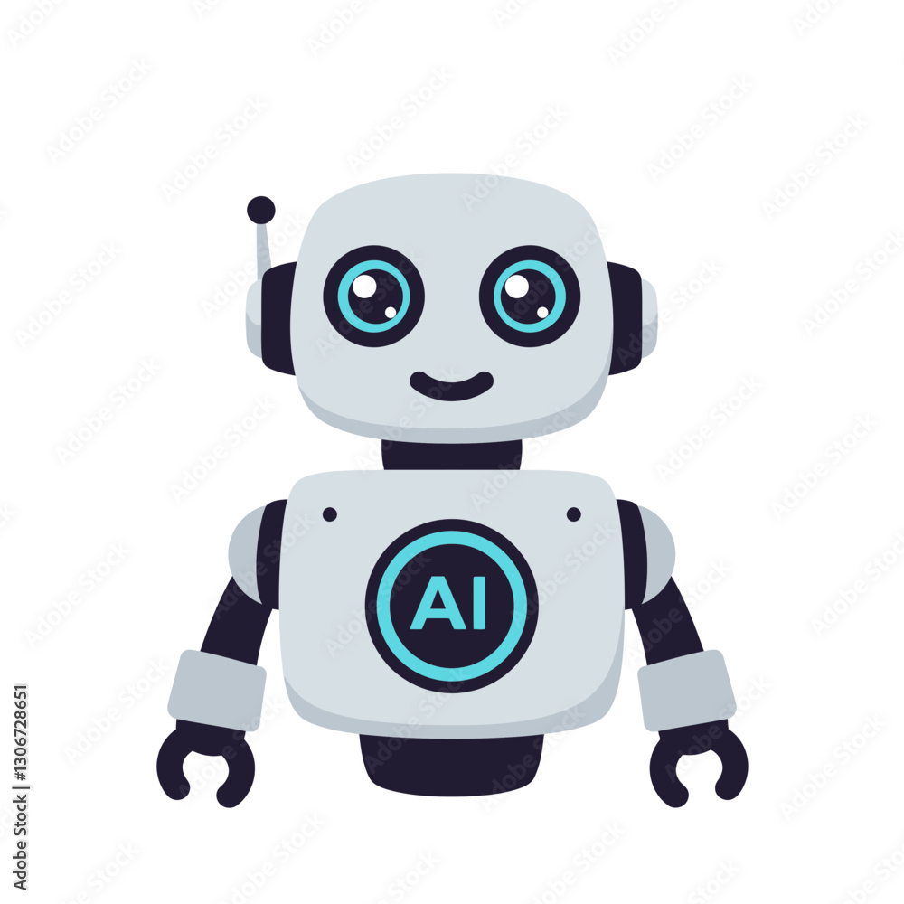 Poster ai robot icon: a charming ai robot character with a friendly smile and sleek design. ideal for illus