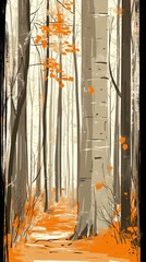Abstract autumn forest illustration with warm orange tones