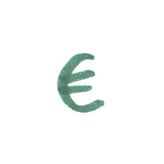 Euro Symbol, hand-drawn marker glyph with dark green color on transparent Background