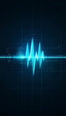 Vibrant Cyan Pulse Wave Moving to Flatline on a Navy Grid, Glowing Line, Abstract Data Visualization