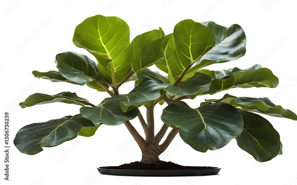 Poster A large fiddle leaf fig tree with broad, glossy leaves, isolated on a empty plain background