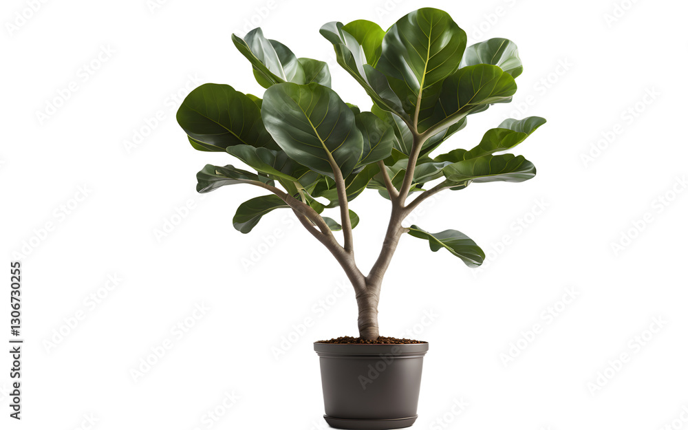 Poster A large fiddle leaf fig tree with broad, glossy leaves, isolated on a empty plain background
