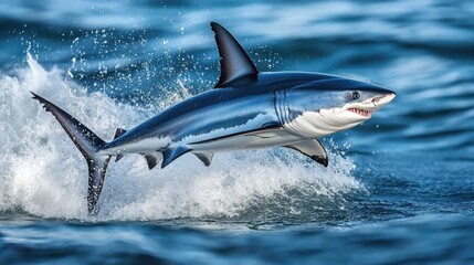 Obraz premium A mako shark leaping out of the water, its streamlined body in full display.