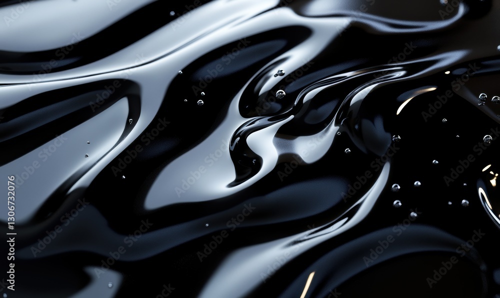Poster close-up of droplets cascading down a glossy black surface, illuminated by moody backlighting creati