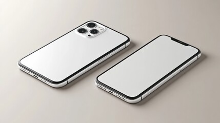 White smartphones mockup, studio, neutral background, app ad