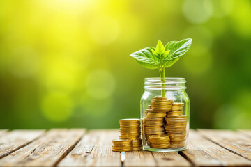 Plant Growing in Savings Coins &ndash; Investment, Growth, and Interest Concept
