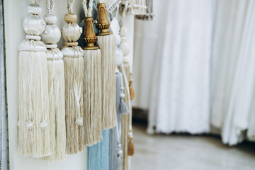 Curtains decorations and hangers in a store