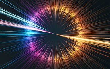 Colorful radial burst, speed of light, dark background