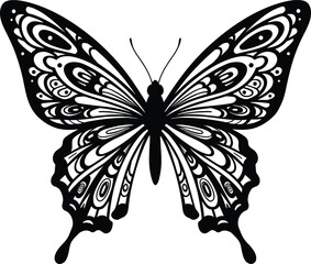 Black and White Intricate Butterfly Silhouette _ insect _ wing patterns
