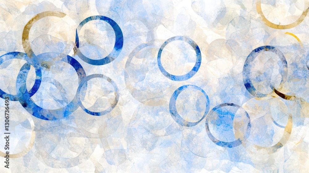 Wall mural abstract blue circle composition: an ethereal and abstract composition of overlapping blue and gold 