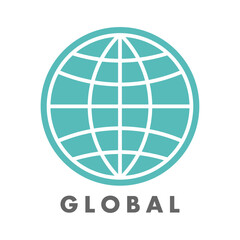 GLOBALのテキスト付きシンプルな水色地球儀ベクターアイコン