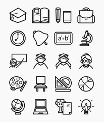 Minimalist education outline icon set with clean line art for modern applications