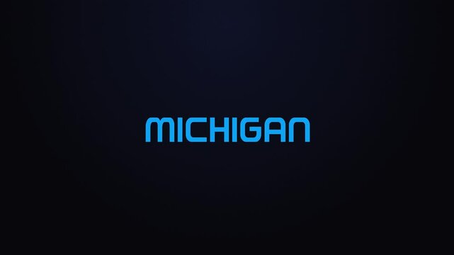 Glowing explosion MICHIGAN text reveal blue and pink