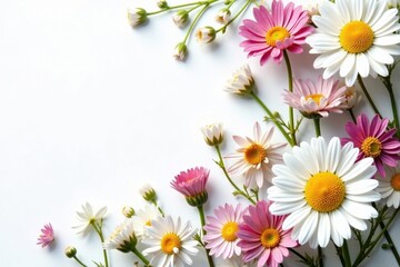 Fototapeta premium Intricate chamomile flower collage, white backdrop , nature, illustration
