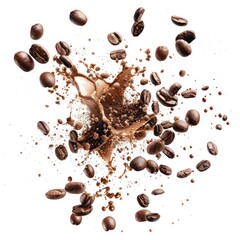 Obraz premium Exploding coffee beans explosion drink food.
