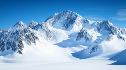 Scenic snow-covered mountain peaks under clear blue sky, majestic and peaceful, nature landscape, ultra-detailed, 4k