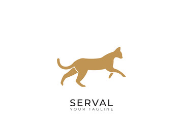 Serval silhouette logo, simple serval logo design with gold color