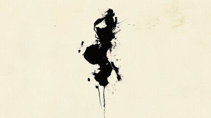 Obraz premium Abstract black ink splatter on beige background.
