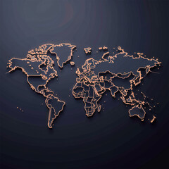 Illuminated Global Cartography: Sleek Black and Gold World Map Design for Modern Spaces