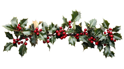 Holly Sprig with Red Berries Isolated on White