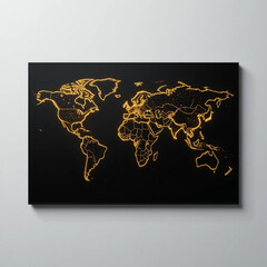 Liquid Gold Cartography: Ethereal Global Connectivity Minimalist World Map Design