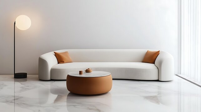 Stylish Apartment Living Room with Comfortable Sofa, T-Table, and Simple Daylight, Elegant Luxury Living Room with daylight from large windows