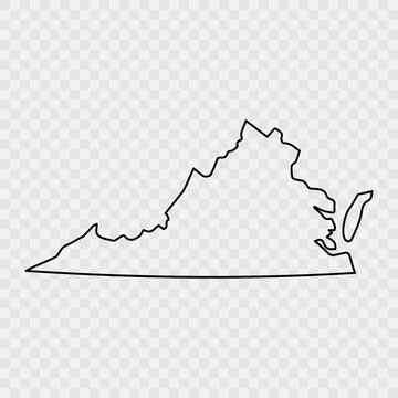 Virginia Map Black, State Border, United States, US America, Transparent Isolated, Variations. Vector. Map of the U.S. state Virginia