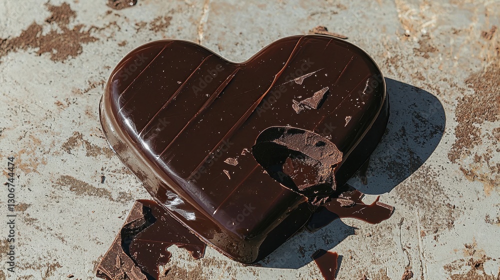 Poster close-up of a heart-shaped chocolate cake. the cake is covered in a thick layer of dark chocolate an