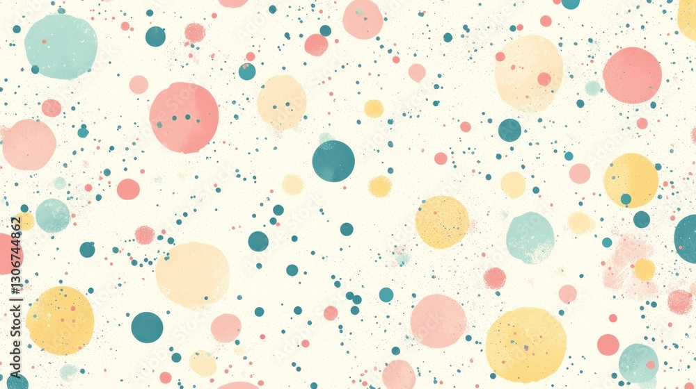 Poster colorful circles and paint splatters on a textured background pattern