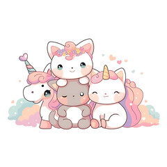 Naklejka premium Playful and whimsical cat illustrations in vibrant and minimalist designs