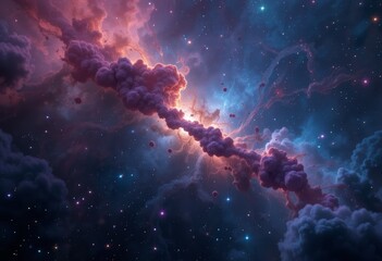 Nebula with vibrant gases and celestial bodies.